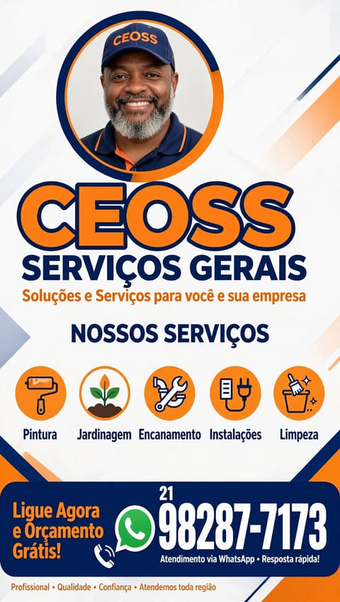 Jardinagem, Limpeza em geral, pintura, elétrica, montagem e desmontagem de móveis, circuito de câmeras, ar condicionado.