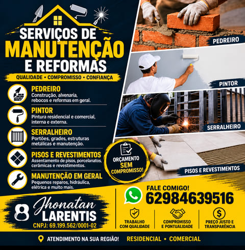 Pintura, acertamento de piso, serralheria, pedreiro, manutenção em geral