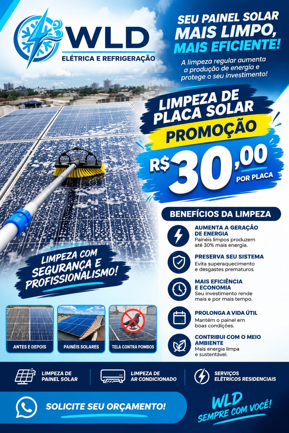 Limpeza de painel solar