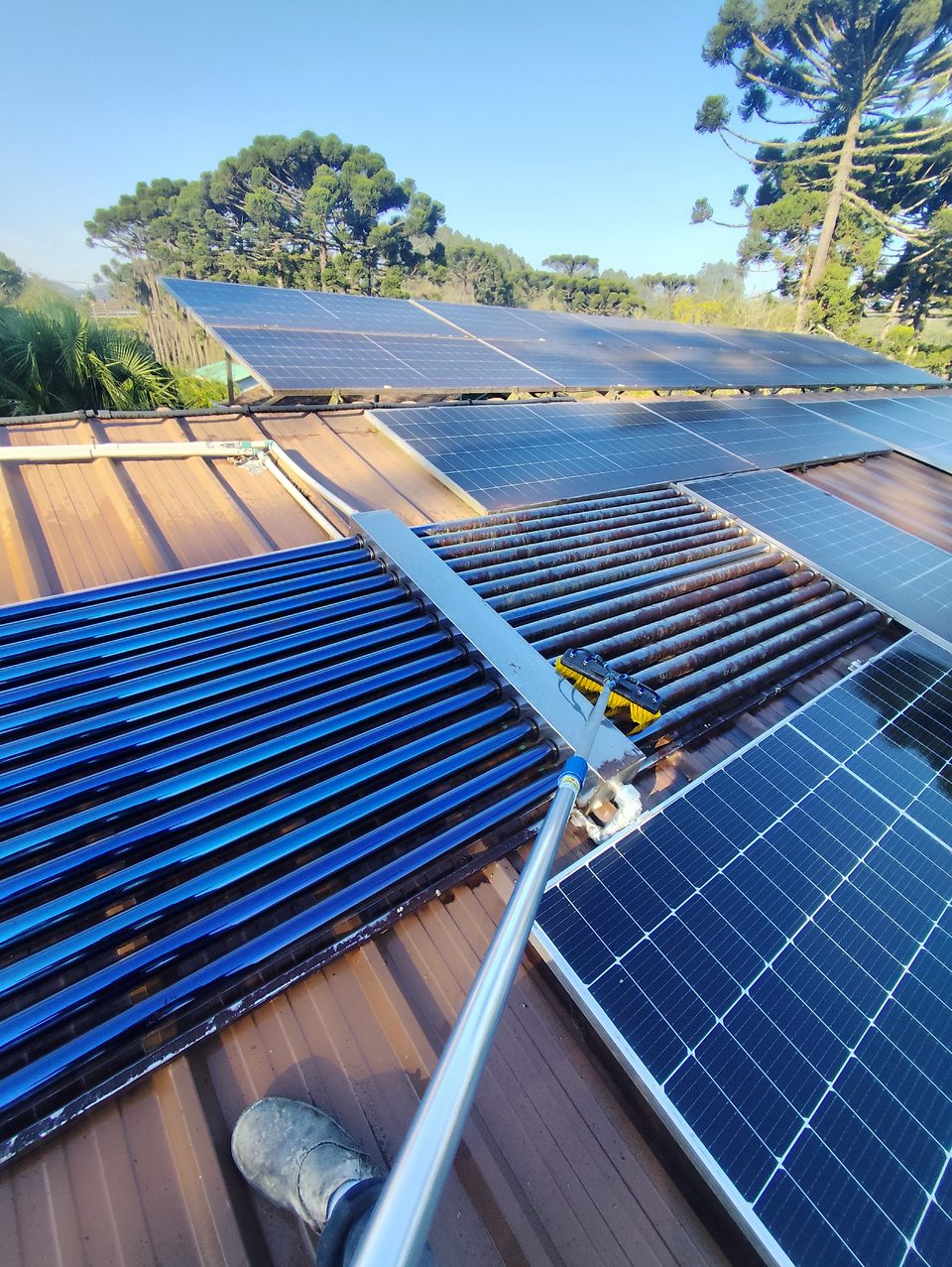 Limpeza de placas solares aquecedores ou vidros