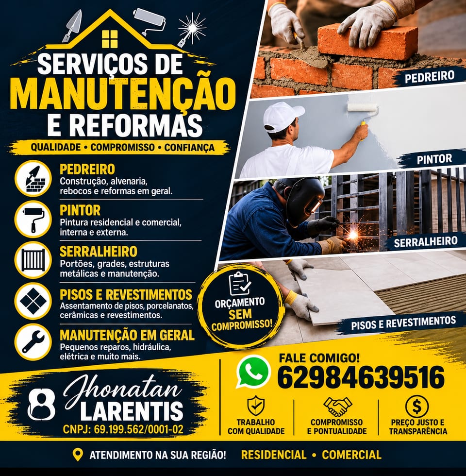 Pintura, acertamento de piso, serralheria, pedreiro, manutenção em geral