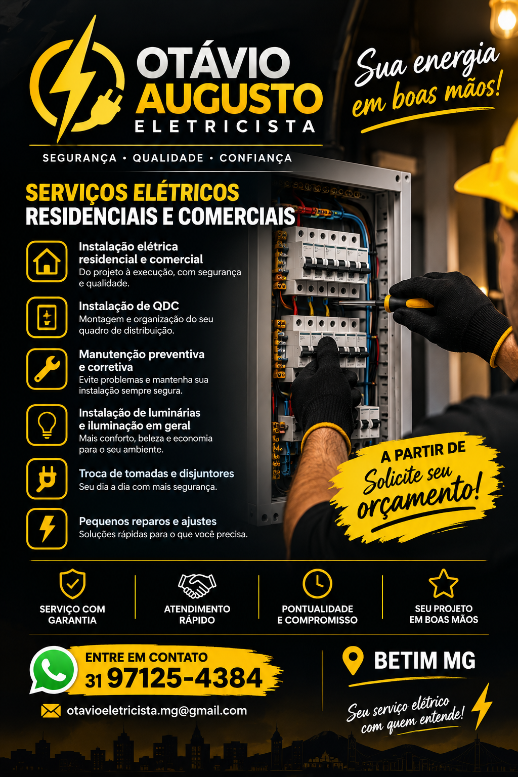 Serviço elétrico residencial e comercial.